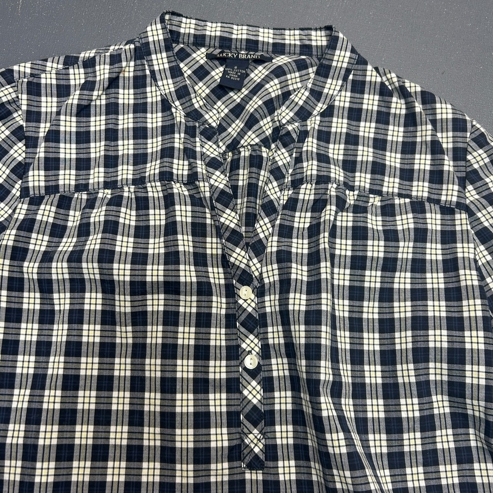 Lucky Brand Plaid Blouse Women's Size Small Black White Gingham 3/4 Sleeve Top - Picture 5 of 11